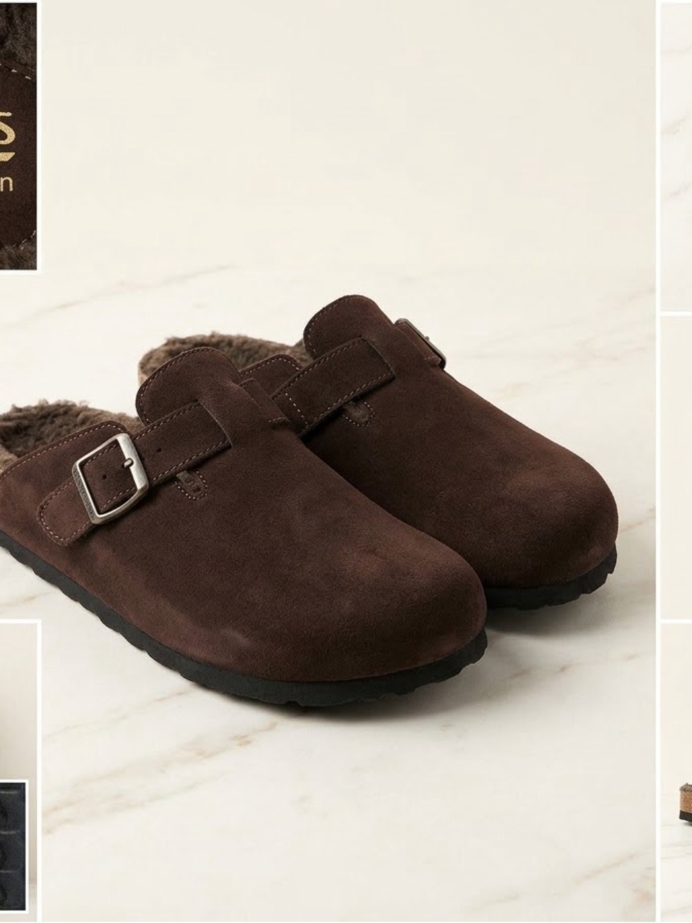 Womens White Mountain Chocolate Brown Suede Slip-On Clog with Buckle Sz 7